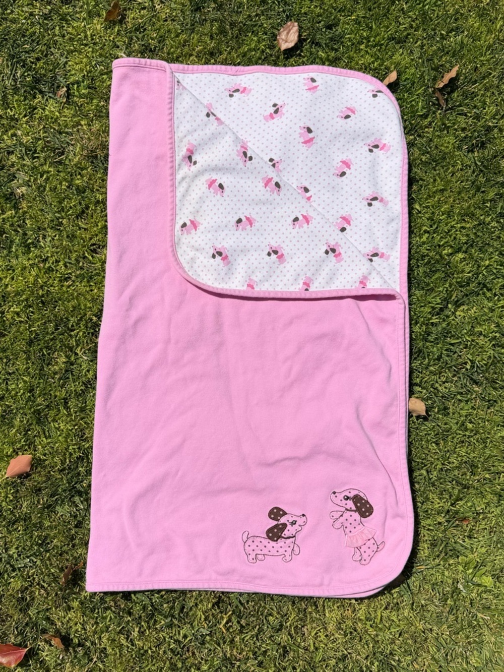 Gymboree Ballet Puppies Double Sided Pink Baby Blanket Pink Polkadots 2012 READ